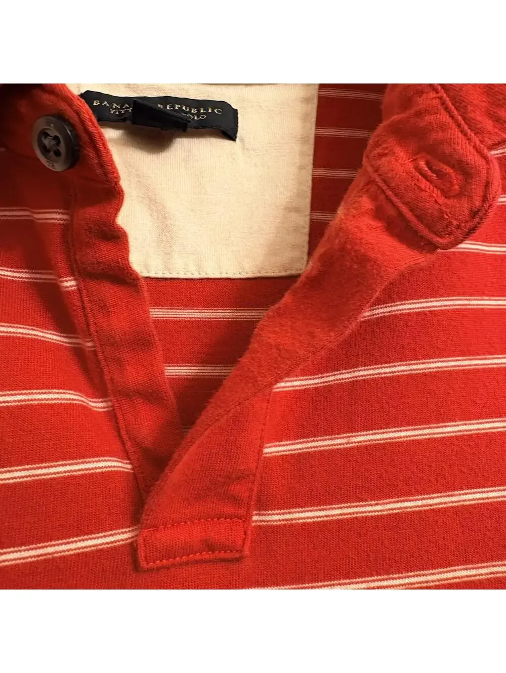 Banana Republic Men's XL Red White Striped Fitted Pima Polo Shirt